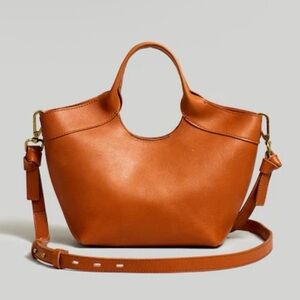 Madewell Sydney Mini Cutout Tote Bag Purse Tan Caramel Leather Convertible